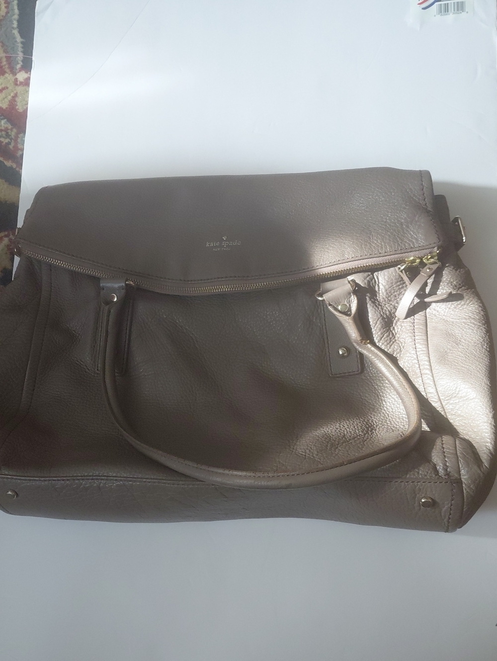 Kate Spade Womens taupe Beige brown Large leather satchel Brown And Taupe Lining